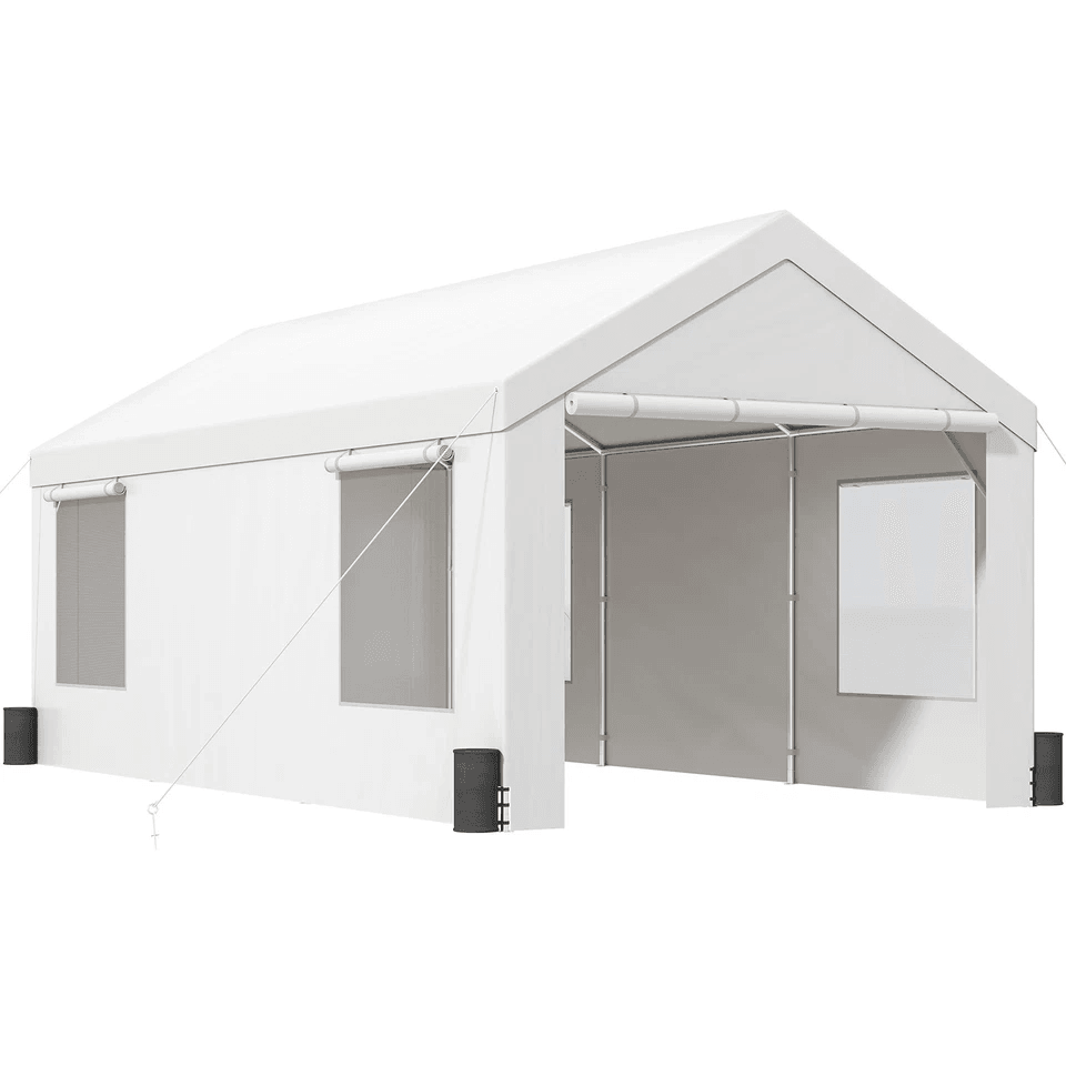 10x20Ft Heavy Duty Carport Canopy With 8 Legs Sidewalls Windows Portable Garage Tent For Cars Boats 2