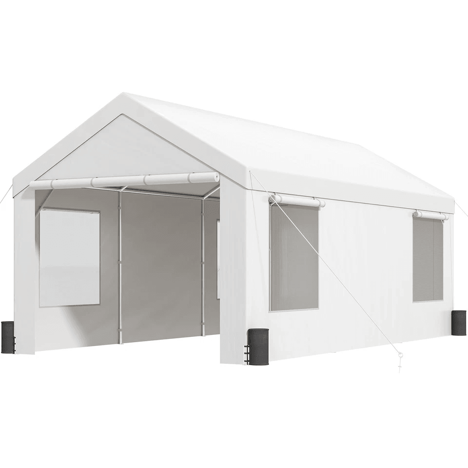 10x20Ft Heavy Duty Carport Canopy With 8 Legs Sidewalls Windows Portable Garage Tent For Cars Boats 8