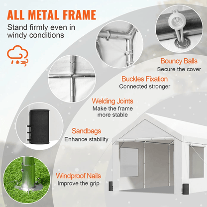 10x20Ft Heavy Duty Carport Canopy With 8 Legs Sidewalls Windows Portable Garage Tent For Cars Boats 5