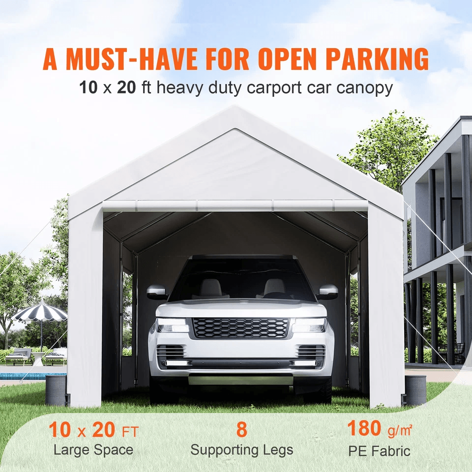 10x20Ft Heavy Duty Carport Canopy With 8 Legs Sidewalls Windows Portable Garage Tent For Cars Boats 1