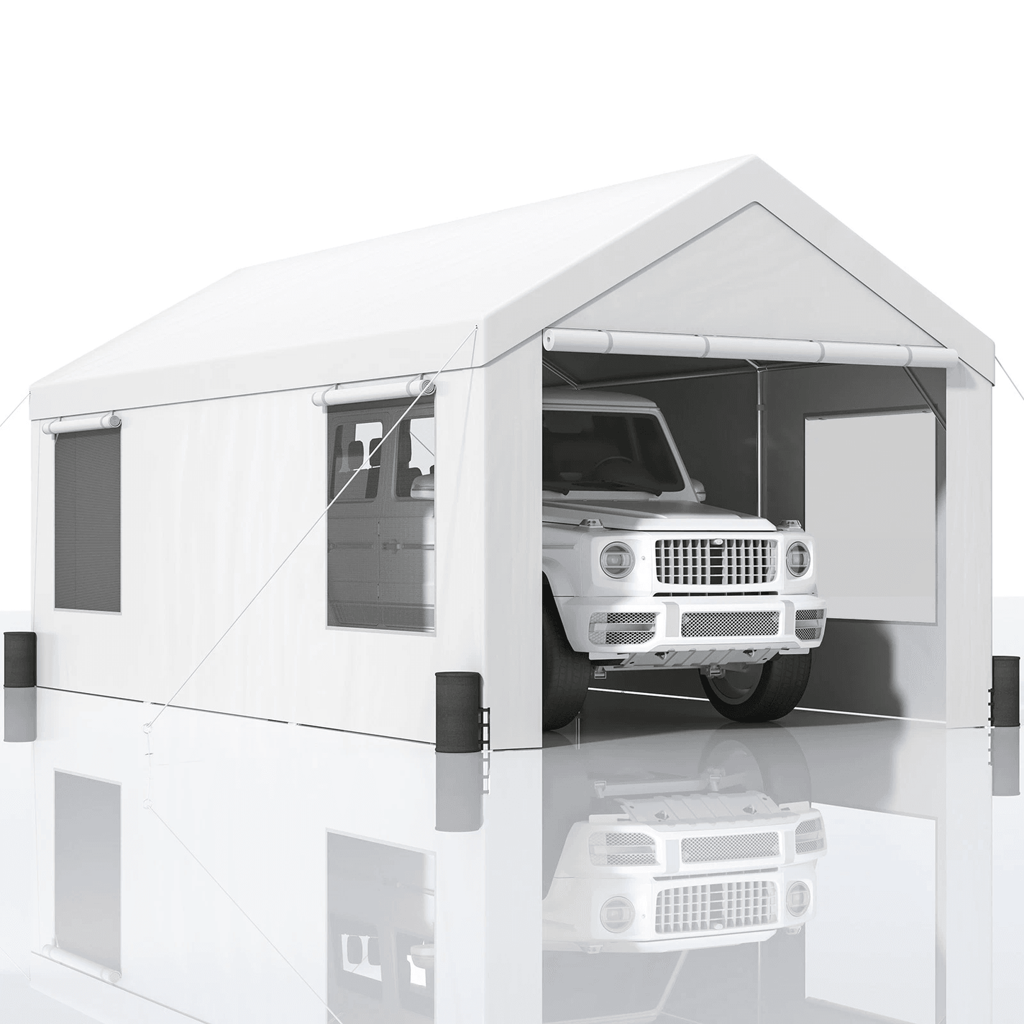 10x20Ft Heavy Duty Carport Canopy with 8 Legs, Sidewalls Windows Portable Garage Tent for Cars, Boats, and Outdoor Event