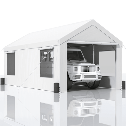 10x20Ft Heavy Duty Carport Canopy with 8 Legs, Sidewalls Windows Portable Garage Tent for Cars, Boats, and Outdoor Event