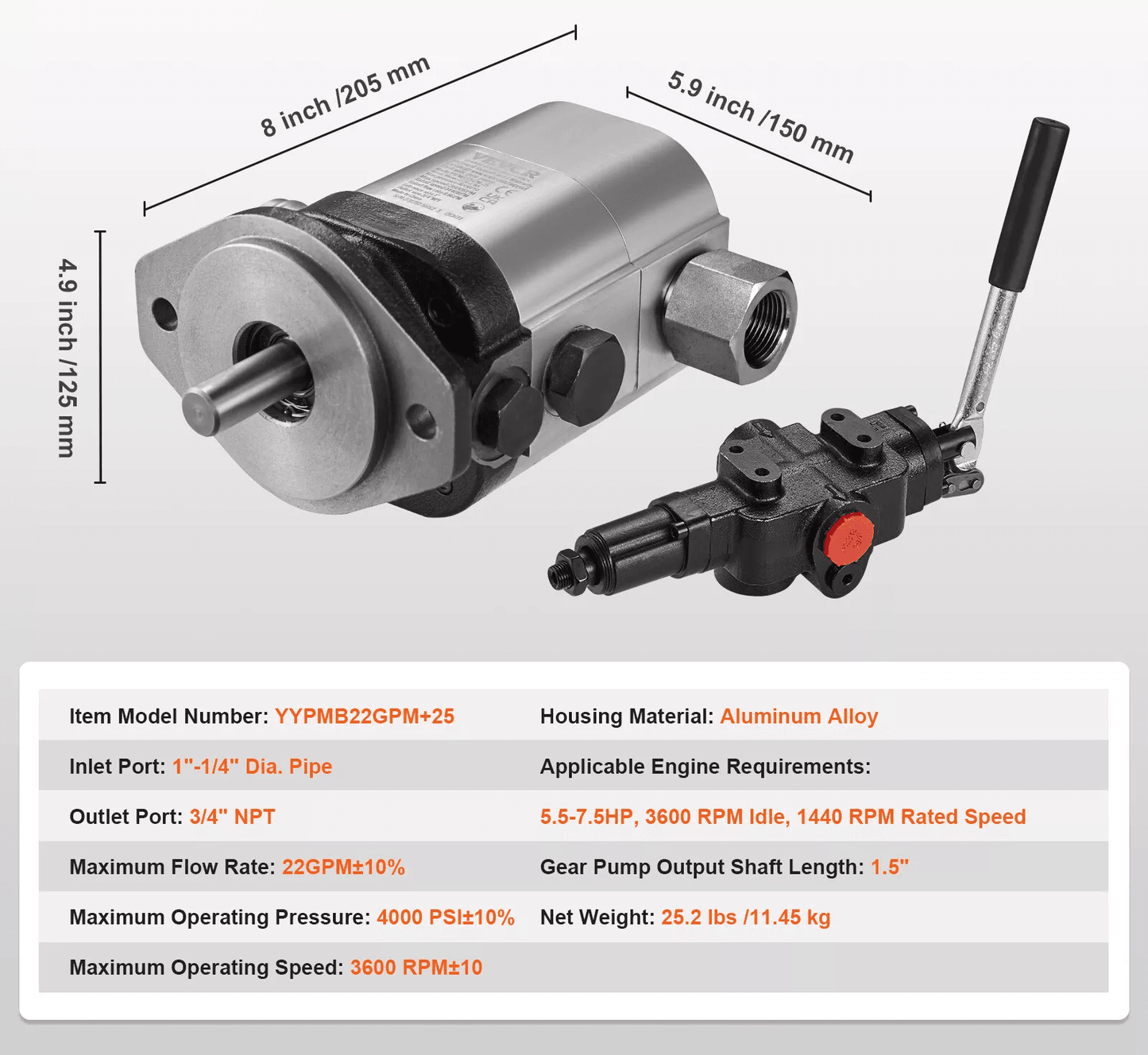 HeavyDuty VEVOR Hydraulic Log Splitter Pump Kit Gear Pump Stage With Valve Quiet Operation PSI For  10
