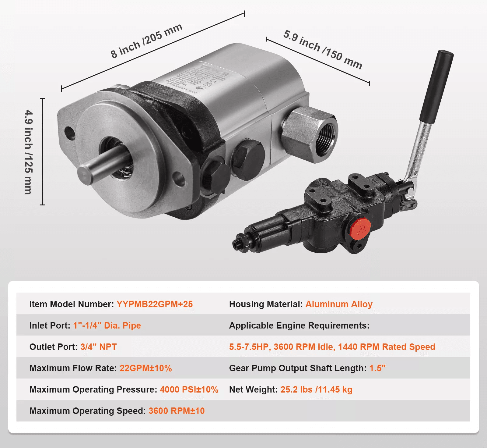 HeavyDuty VEVOR Hydraulic Log Splitter Pump Kit Gear Pump Stage With Valve Quiet Operation PSI For  10