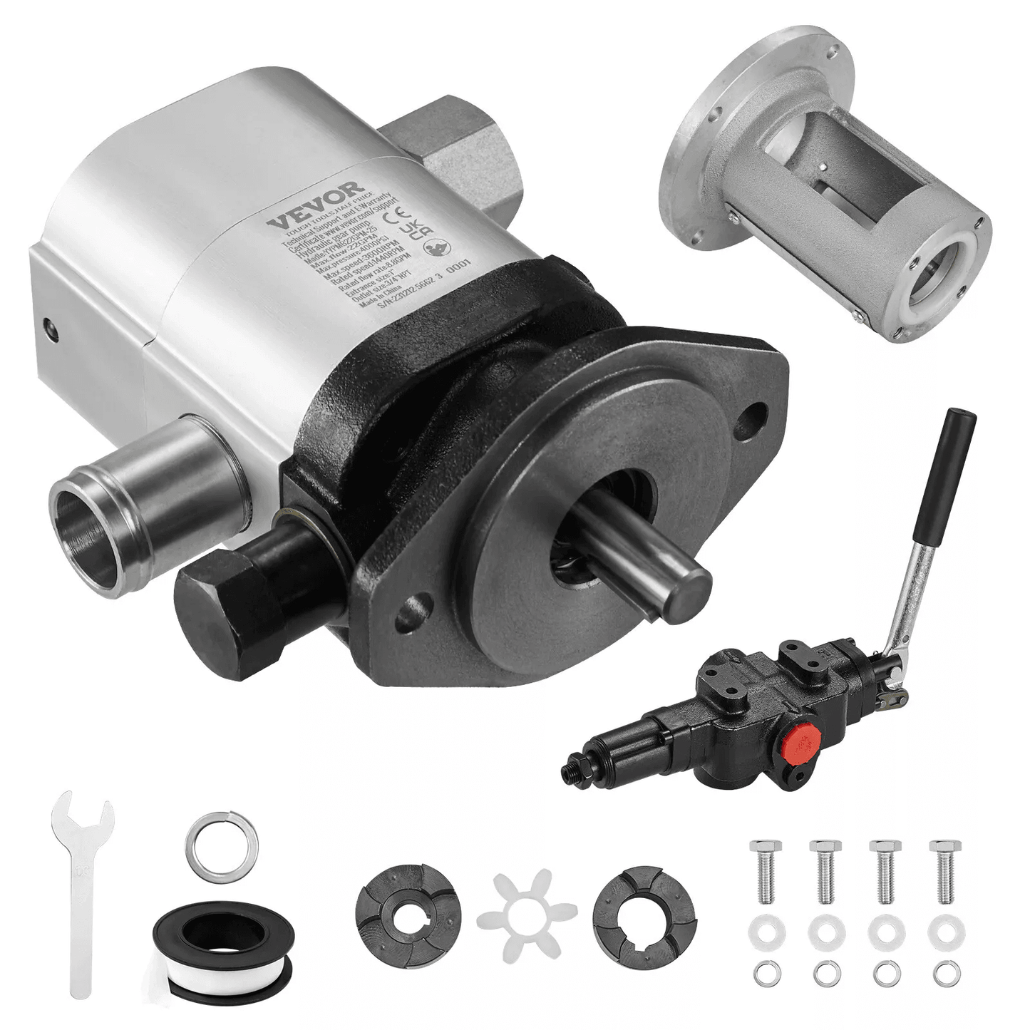 Heavy-Duty VEVOR Hydraulic Log Splitter Pump Kit, Gear Pump Stage with Valve, Quiet Operation, PSI for Wood Projects