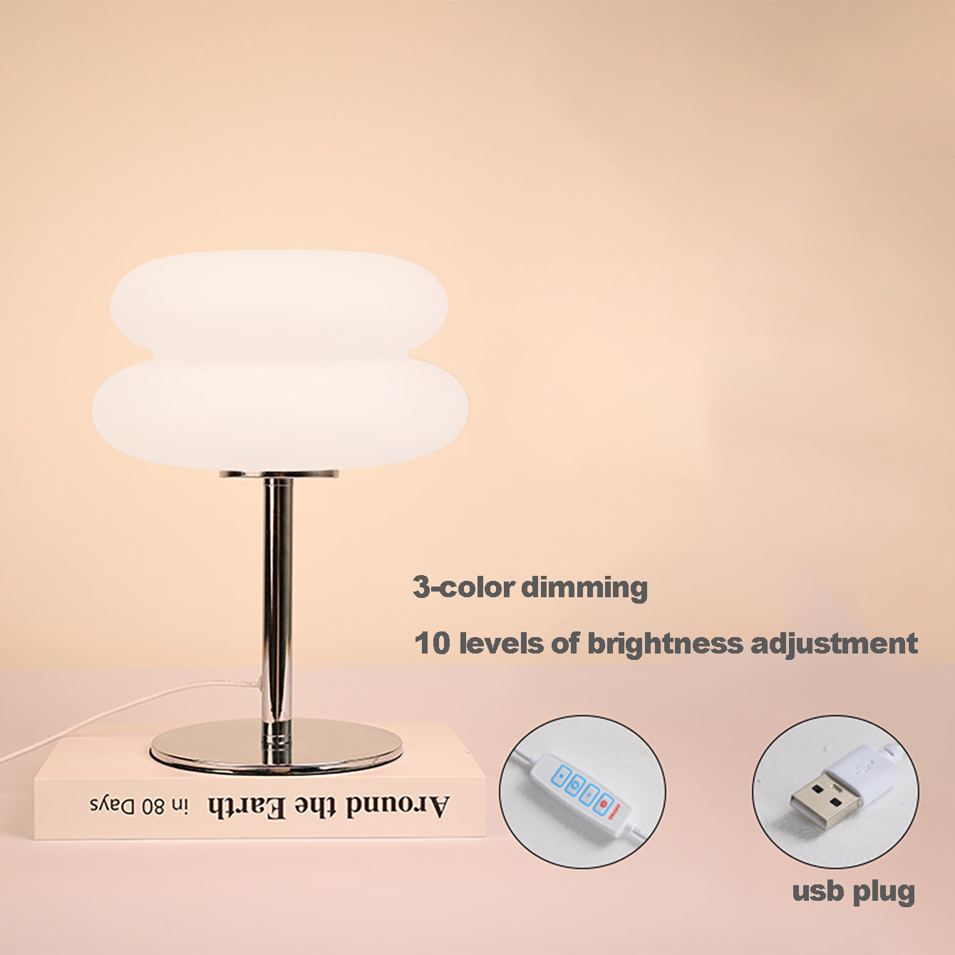 Creamy Style USB Bedside Lamp TriColor Dimmable Table Light for Bedroom  Living Room