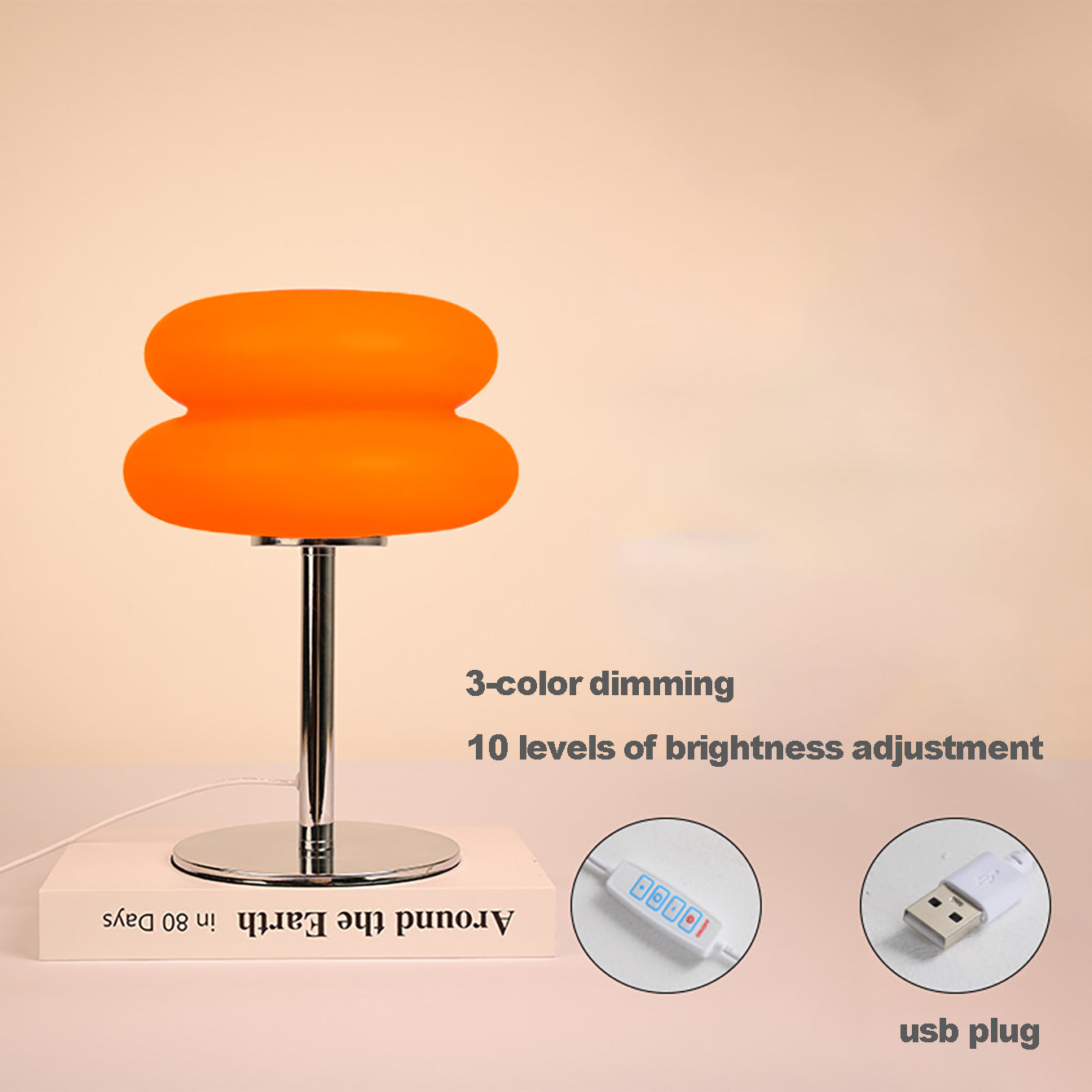 Creamy Style USB Bedside Lamp TriColor Dimmable Table Light for Bedroom  Living Room
