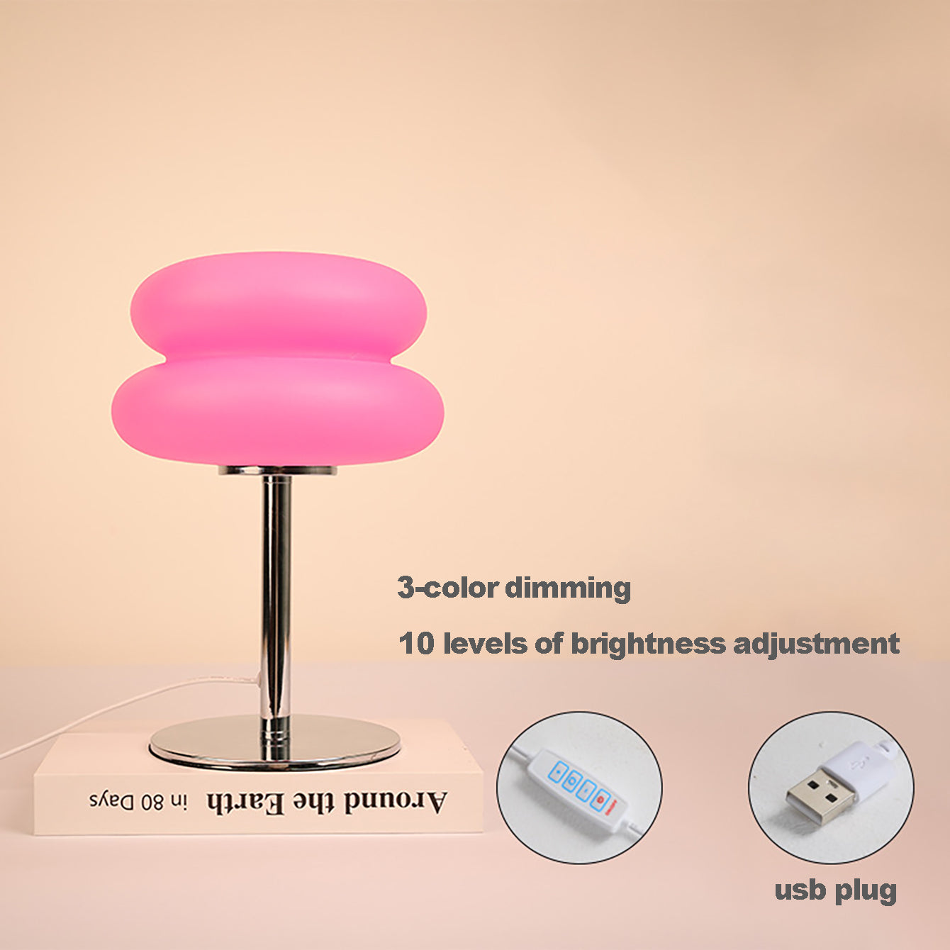 Creamy Style USB Bedside Lamp TriColor Dimmable Table Light for Bedroom  Living Room