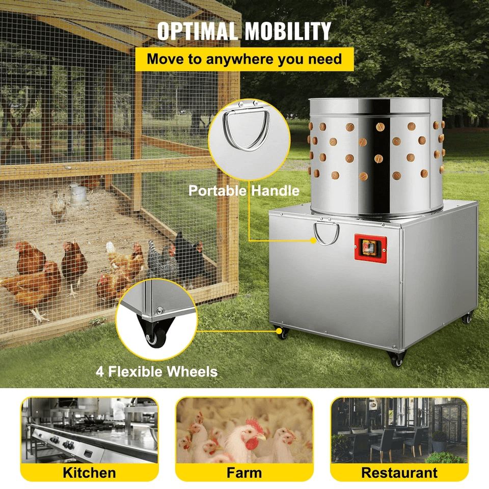 Stainless Steel Turkey Chicken Plucker Poultry DeFeather Machine Heavy Duty Plucking Machine With 1 3