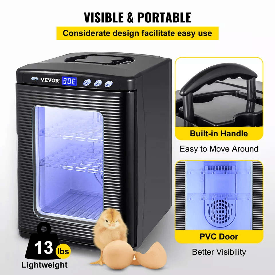 VEVOR 25L Black Reptile Egg Incubator 260C Scientific Lab Hatcher With LED Display  Dual Power For  5