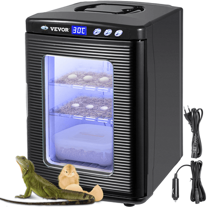 VEVOR 25L Black Reptile Egg Incubator 2-60°C Scientific Lab Hatcher with LED Display & Dual Power for Reptiles Poultry