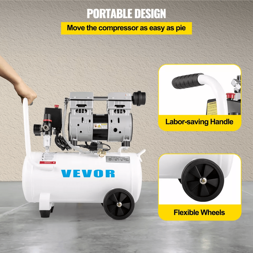 Oil Free Air Compressor 66 Gallon Steel Tank Ultra Quiet Portable  MaintenanceFree 4