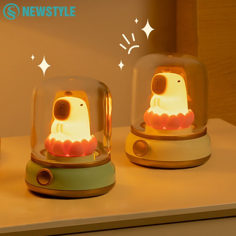 Cute Capybara Flameless Candle Night Light, Dimmable 2-Mode Bedside Lamp for Kid Bedroom