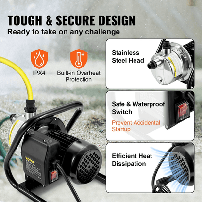 HeavyDuty Portable Garden Water Jet Pump Shallow Well Pump With Stainless Steel Jet Head High Flow  4