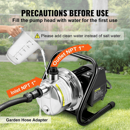 HeavyDuty Portable Garden Water Jet Pump Shallow Well Pump With Stainless Steel Jet Head High Flow  2