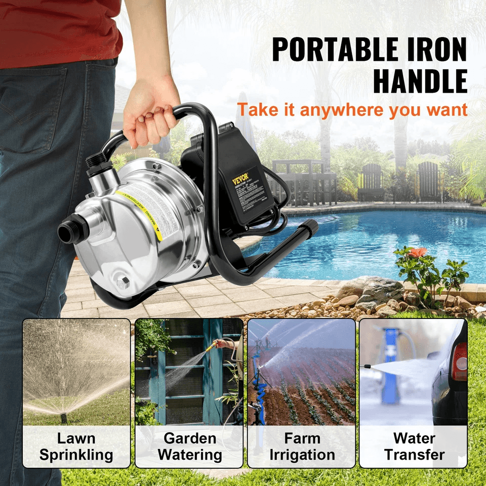 HeavyDuty Portable Garden Water Jet Pump Shallow Well Pump With Stainless Steel Jet Head High Flow  3