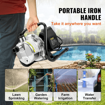 HeavyDuty Portable Garden Water Jet Pump Shallow Well Pump With Stainless Steel Jet Head High Flow  3