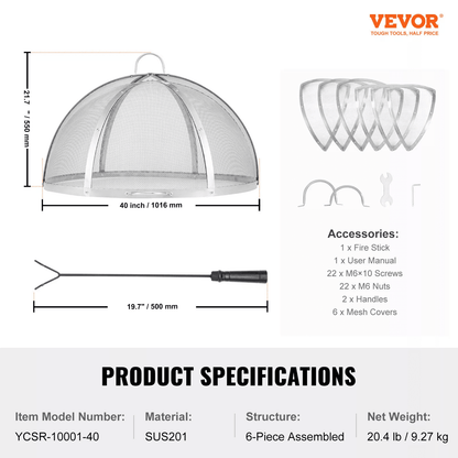 Stainless Steel Fire Pit Spark Screen Cover Round Wood Burning Mesh Lid With Handles For Outdoor Sa 5