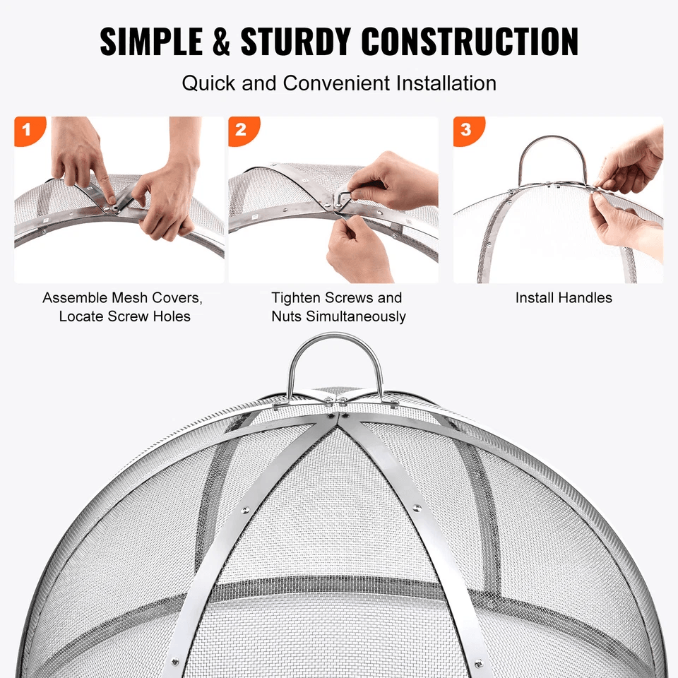 Stainless Steel Fire Pit Spark Screen Cover Round Wood Burning Mesh Lid With Handles For Outdoor Sa 4