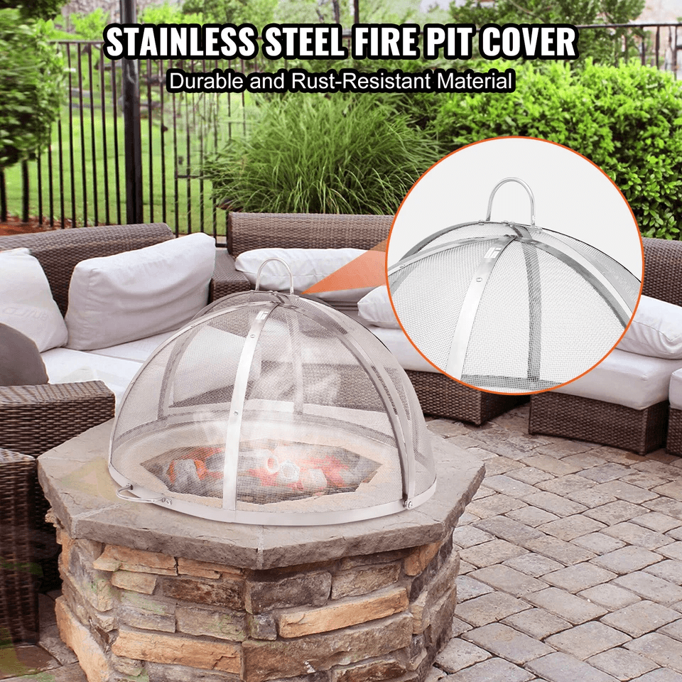 Stainless Steel Fire Pit Spark Screen Cover Round Wood Burning Mesh Lid With Handles For Outdoor Sa 1