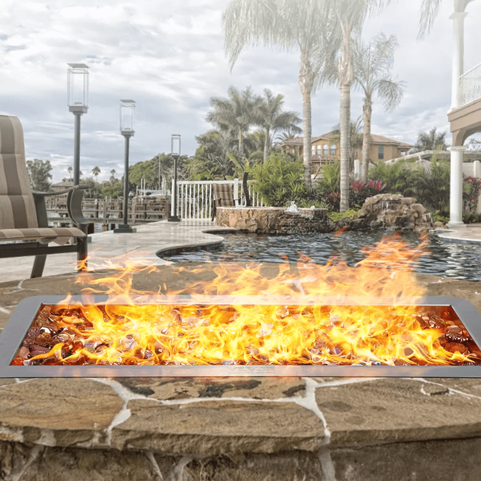 Dropin Fire Pit Pan With HShape Burner Kit  150000 BTU Stainless Steel Propane  Natural Gas Firepla 3