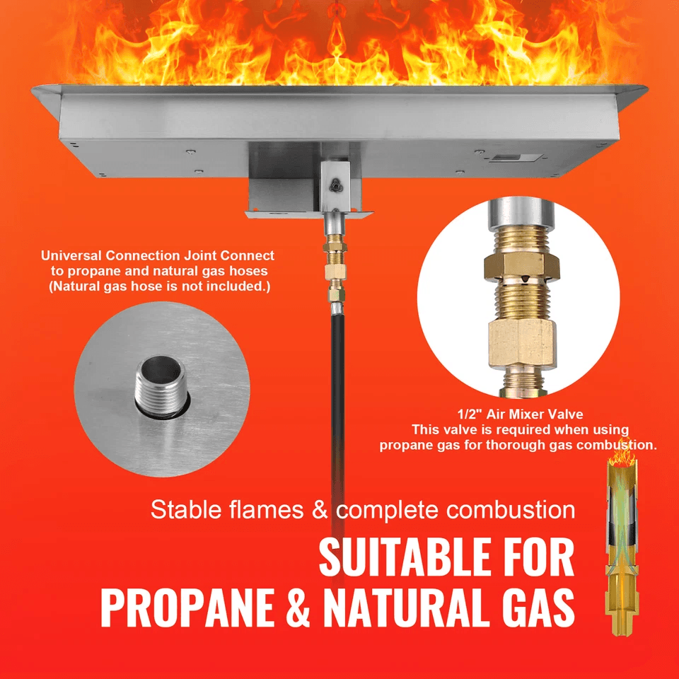 Dropin Fire Pit Pan With HShape Burner Kit  150000 BTU Stainless Steel Propane  Natural Gas Firepla 4