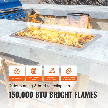 Dropin Fire Pit Pan With HShape Burner Kit  150000 BTU Stainless Steel Propane  Natural Gas Firepla 1