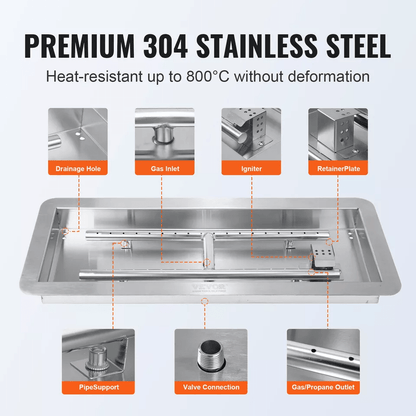 Dropin Fire Pit Pan With HShape Burner Kit  150000 BTU Stainless Steel Propane  Natural Gas Firepla 2