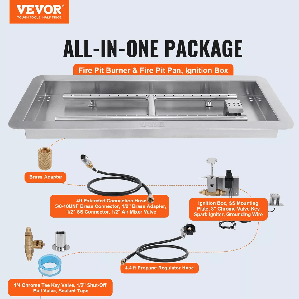 Dropin Fire Pit Pan With HShape Burner Kit  150000 BTU Stainless Steel Propane  Natural Gas Firepla 5