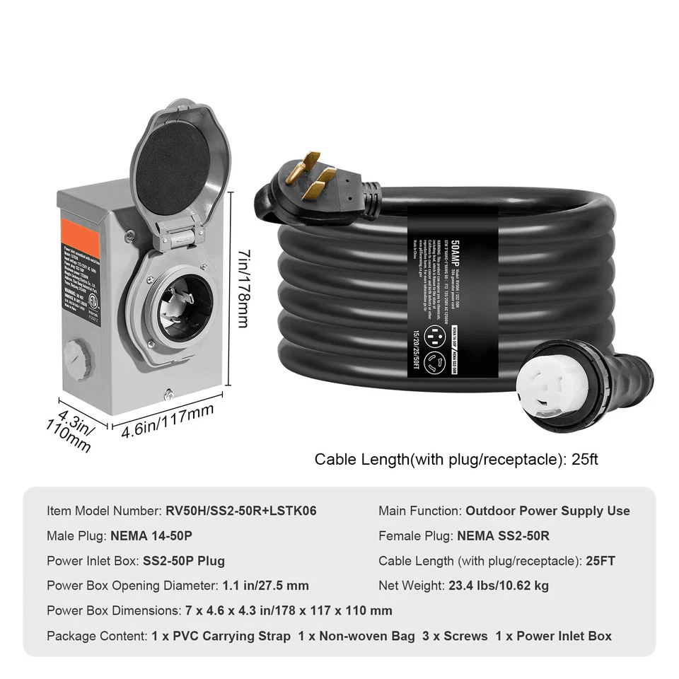 Generator Cord And Power Inlet Box NEMA STW ETL Certified WeatherResistant TwistLock Extension For  9