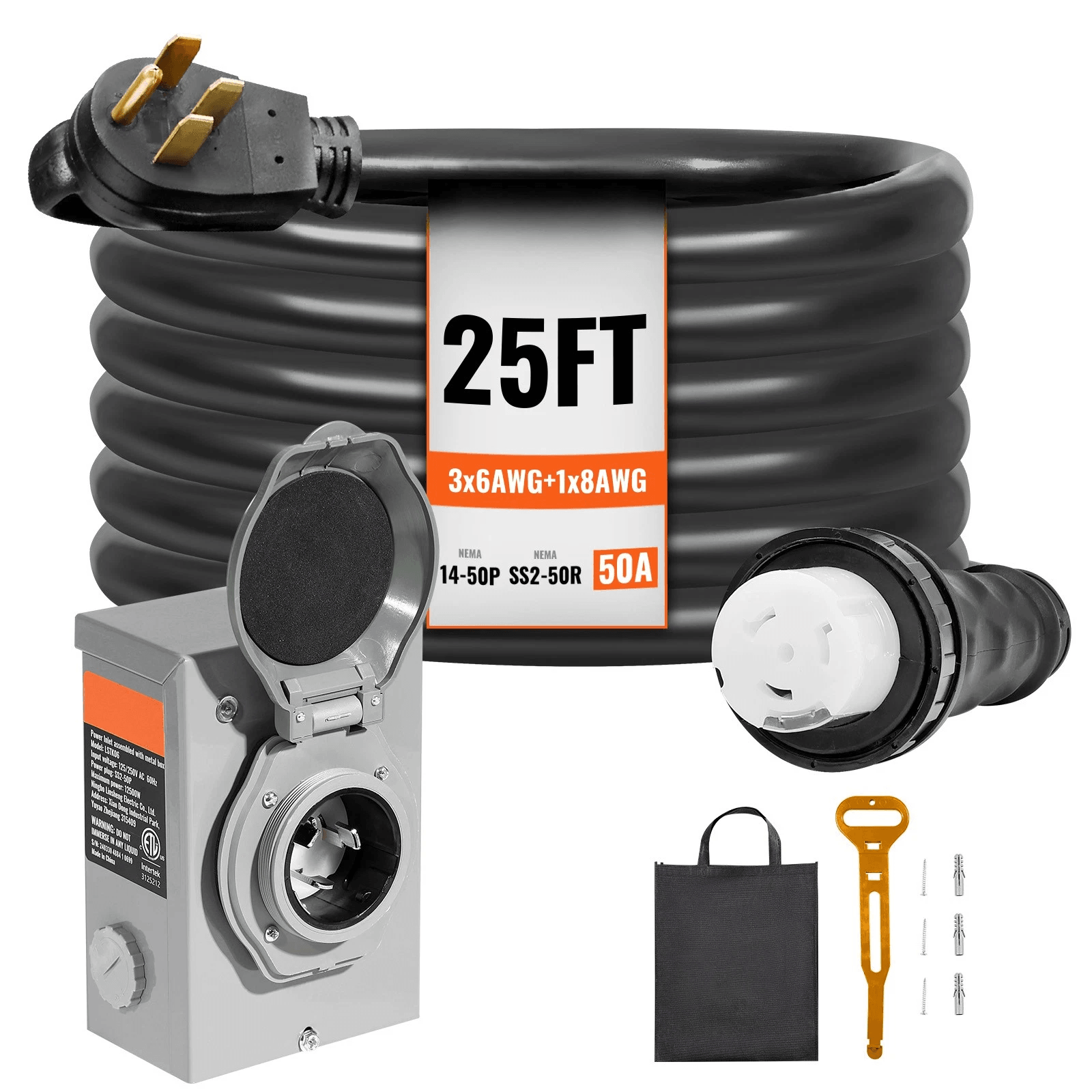 Generator Cord and Power Inlet Box NEMA STW, ETL Certified, Weather-Resistant Twist-Lock Extension for Home and RV