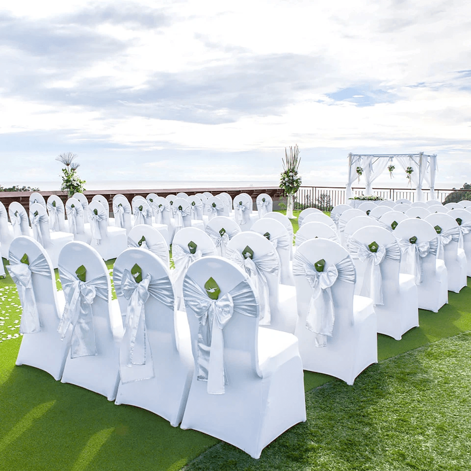 White Spandex Chair Covers Stretchable WrinkleFree Slipcovers For Weddings Banquets And Parties 2