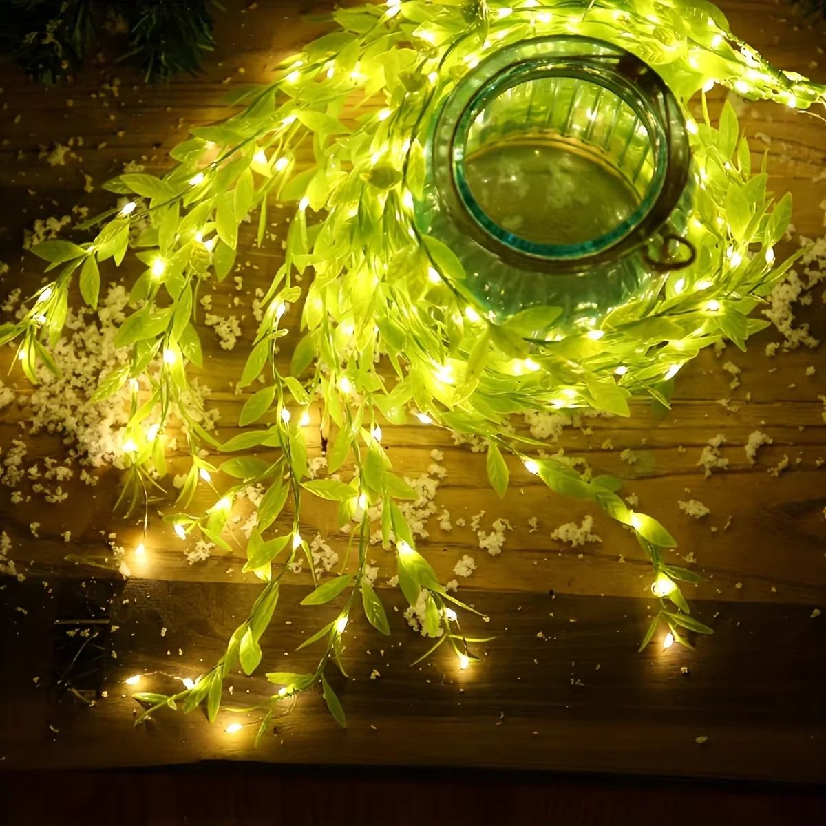 BatteryPowered 2M 20 Light Imitation Leaf Curtain Lamp Decorative Copper Wire String with Wrought