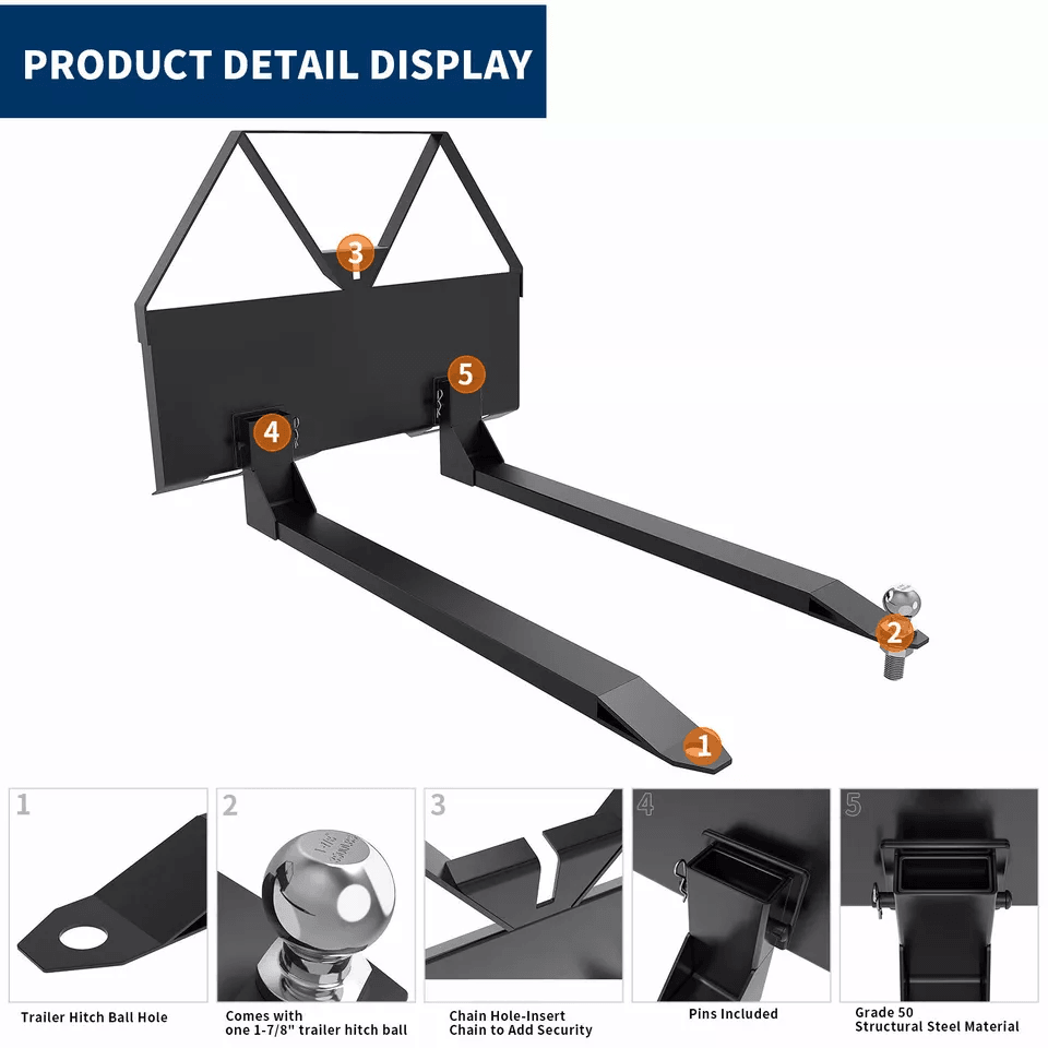 Heavy Duty Pallet Fork for Skid Steer Loader, Skid Steer Attachment with Quick Attach Mount, 2800 lbs Capacity