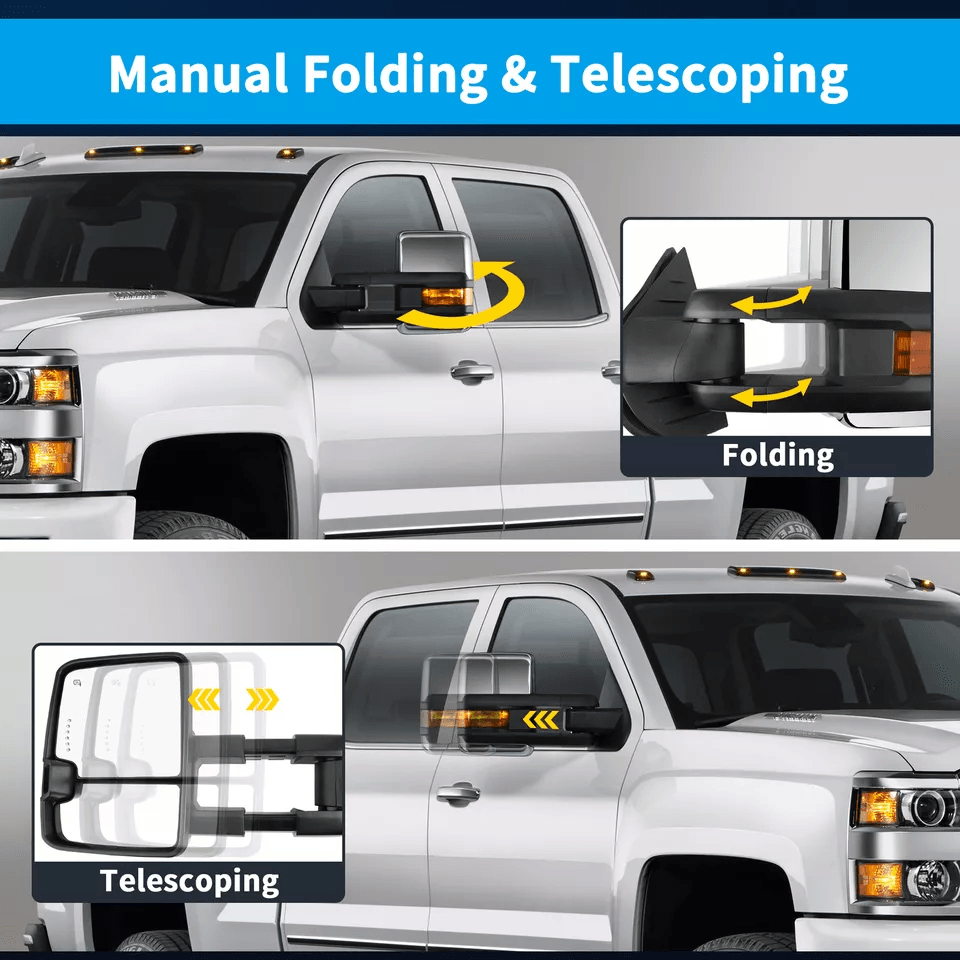 Power Heated Tow Mirrors For Chevy Silverado Sierra Pair With Turn Signal  Manual Folding 8