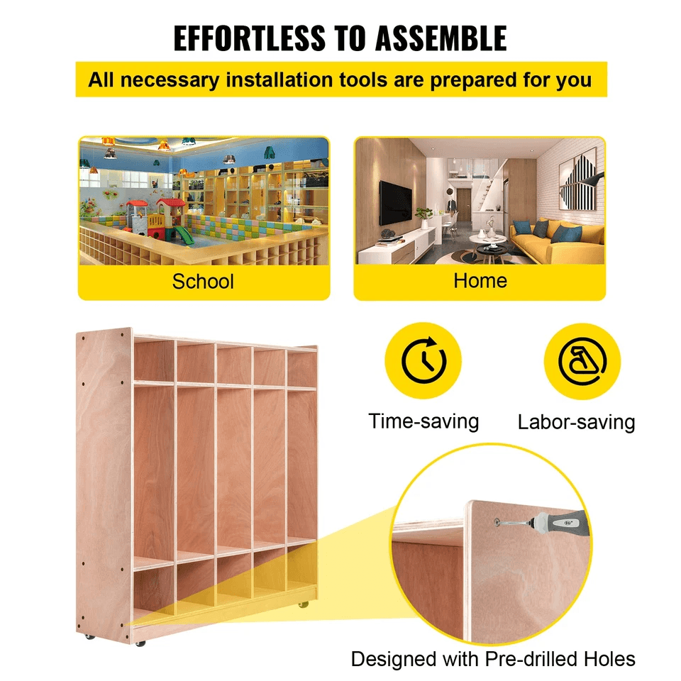 Coat Locker 5 Section Daycare Cubby Coat Rack With 5 Hooks And Storage Boxes Wooden Preschool Organ 4