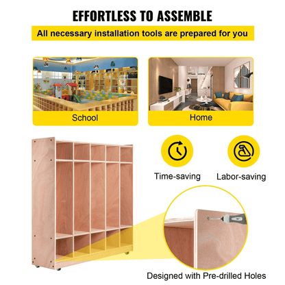 Coat Locker 5 Section Daycare Cubby Coat Rack With 5 Hooks And Storage Boxes Wooden Preschool Organ 4