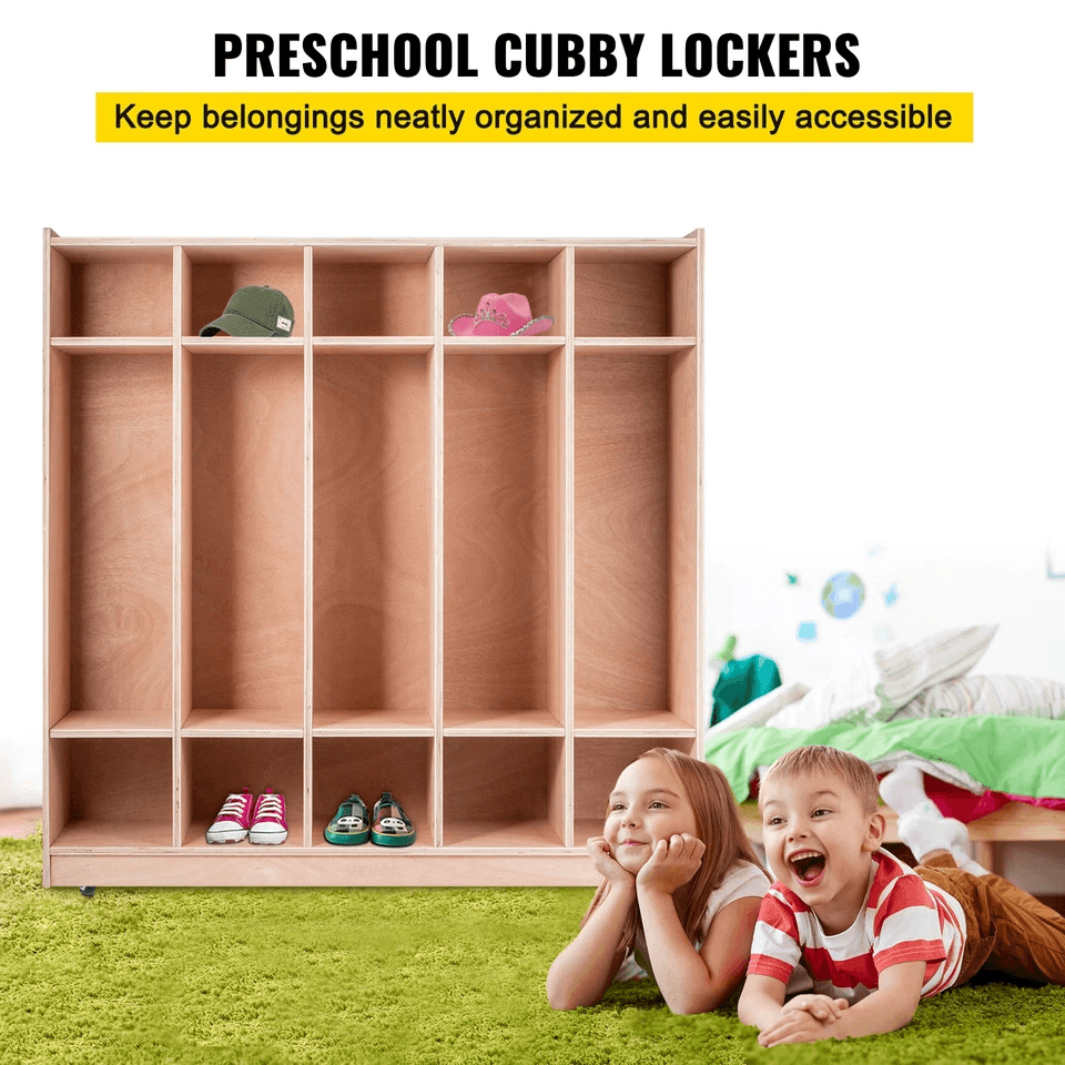 Coat Locker 5 Section Daycare Cubby Coat Rack With 5 Hooks And Storage Boxes Wooden Preschool Organ 1