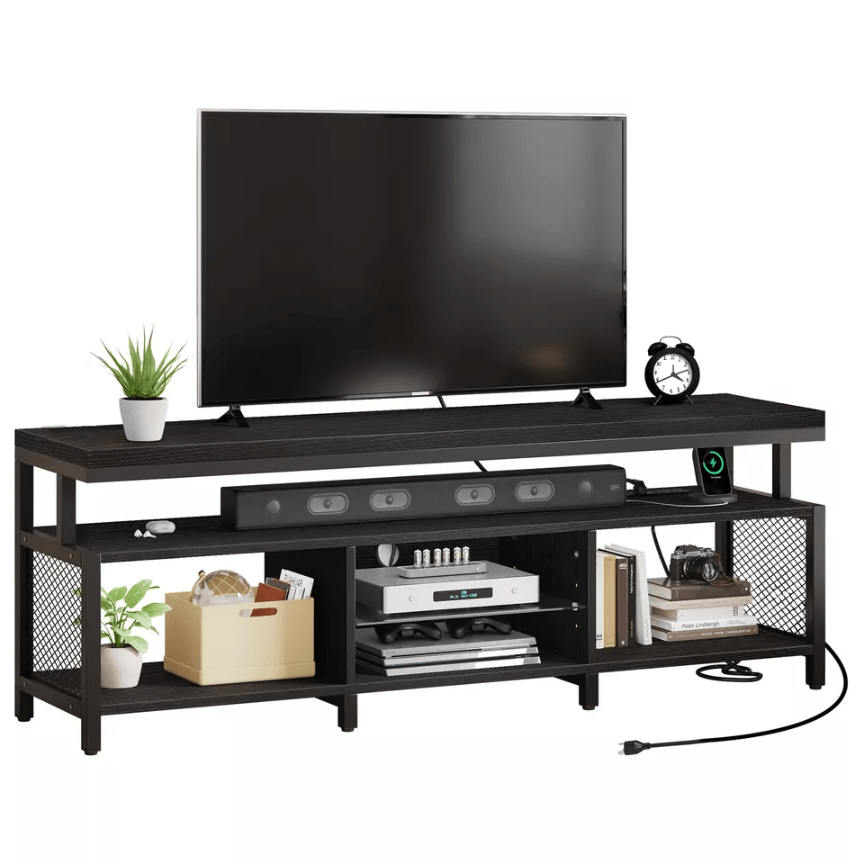 Modern LED TV Stand With Power Outlets Entertainment Media Console For TV With RGB Lights  Adjustab 5
