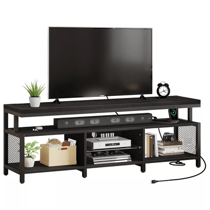 Modern LED TV Stand With Power Outlets Entertainment Media Console For TV With RGB Lights  Adjustab 5
