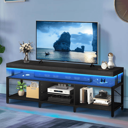 Modern LED TV Stand With Power Outlets Entertainment Media Console For TV With RGB Lights  Adjustab 6