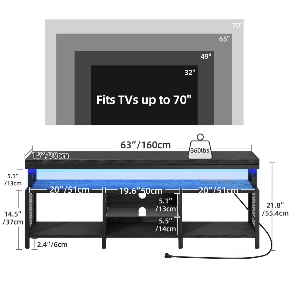 Modern LED TV Stand With Power Outlets Entertainment Media Console For TV With RGB Lights  Adjustab 7