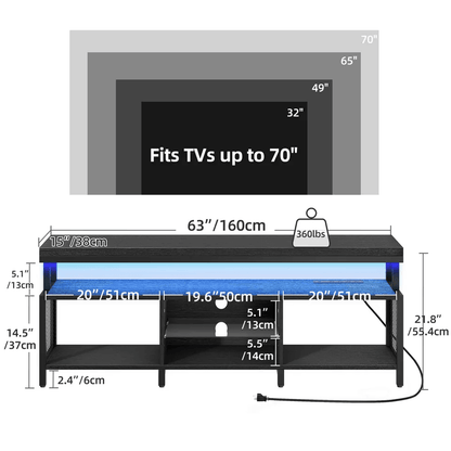 Modern LED TV Stand With Power Outlets Entertainment Media Console For TV With RGB Lights  Adjustab 7
