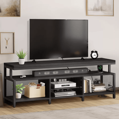 Modern LED TV Stand With Power Outlets Entertainment Media Console For TV With RGB Lights  Adjustab 1