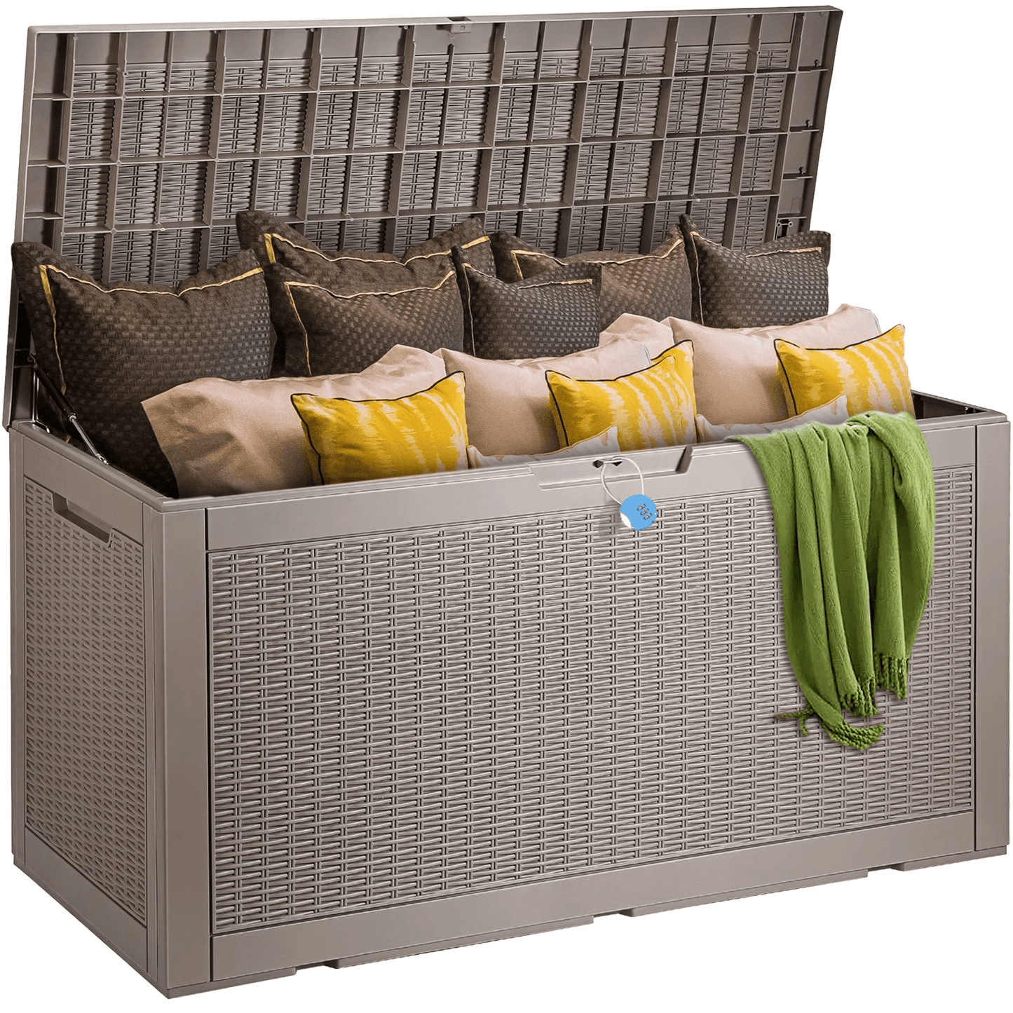 Outdoor Storage Deck Box, Weatherproof Resin Patio Organizer Bench with Lockable Lid