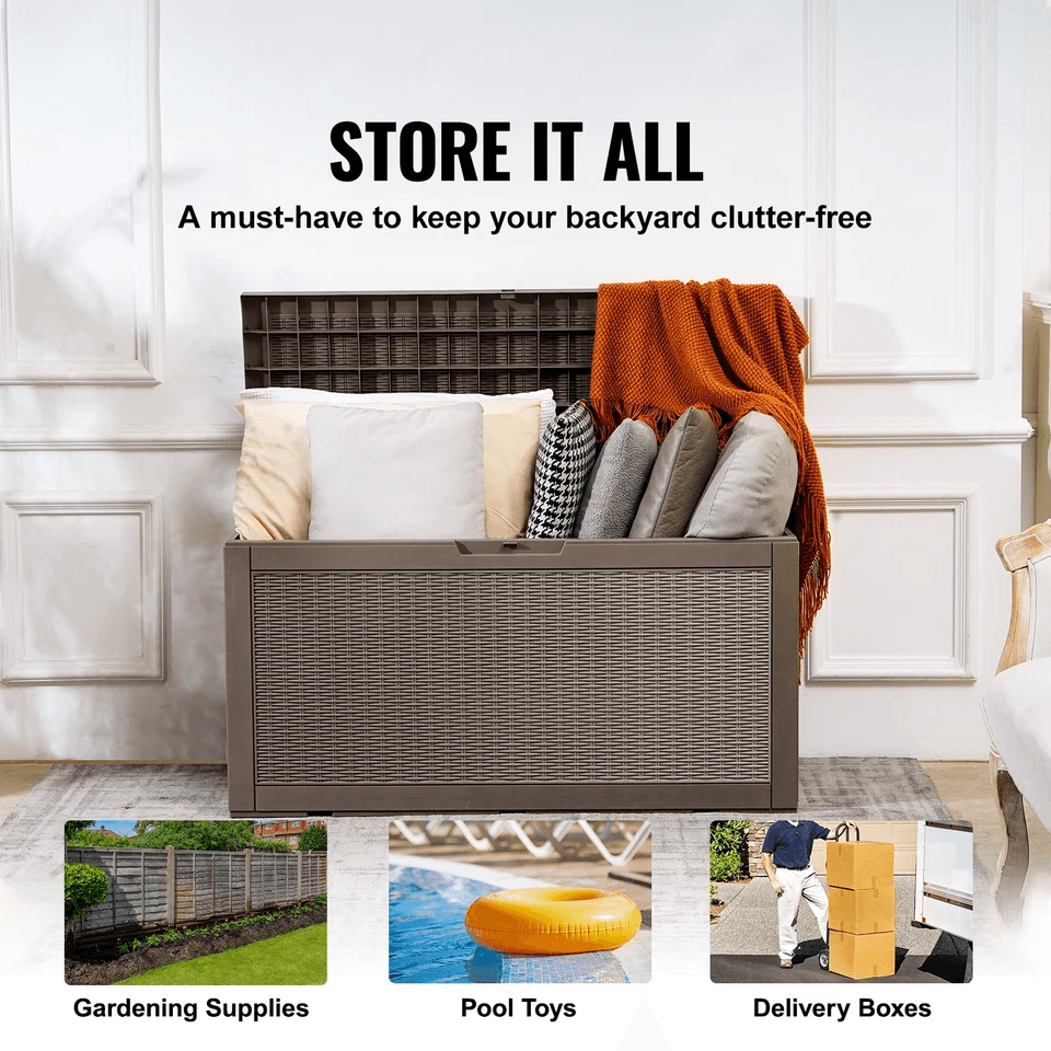 Outdoor Storage Deck Box Weatherproof Resin Patio Organizer Bench With Lockable Lid 1