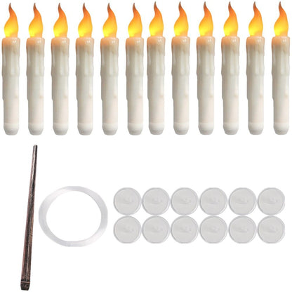 Floating LED Taper Candles with Magic Wand Flickering Warm Light Flameless Candles for Halloween