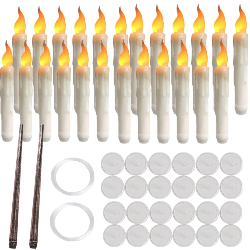Floating LED Taper Candles with Magic Wand Flickering Warm Light Flameless Candles for Halloween
