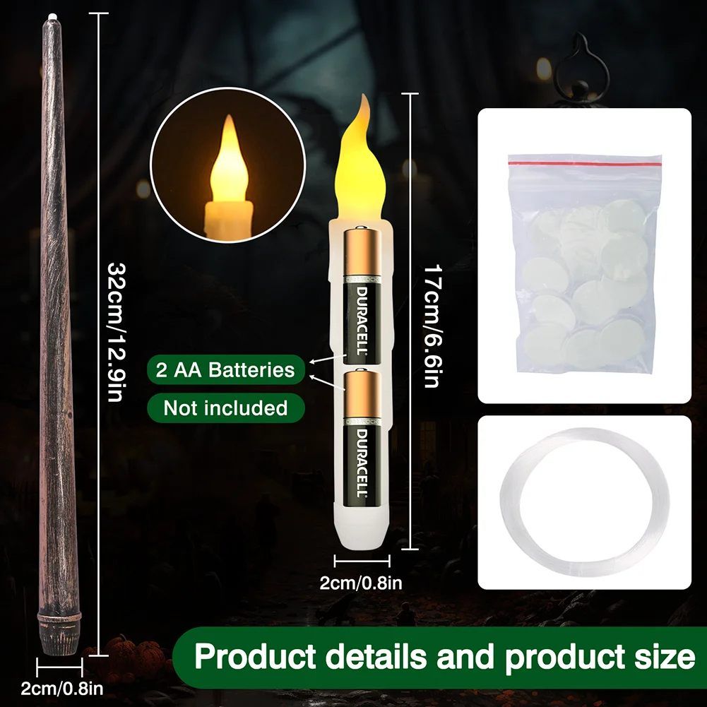 Floating LED Taper Candles with Magic Wand Flickering Warm Light Flameless Candles for Halloween