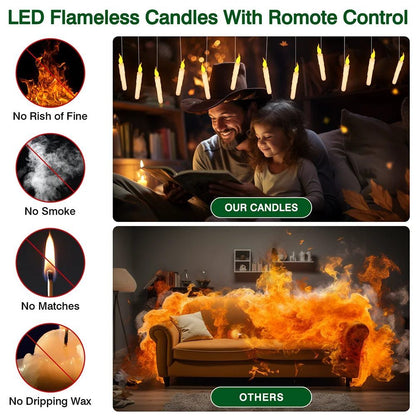 Floating LED Taper Candles with Magic Wand Flickering Warm Light Flameless Candles for Halloween